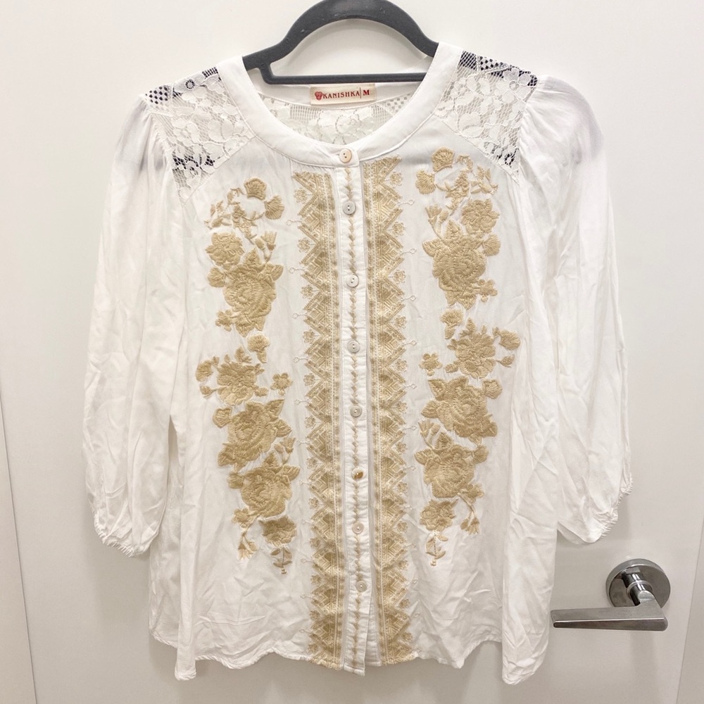 Lace and stitch blouse M